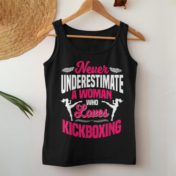 Never Underestimate A Woman Who Loves Kickboxing Kickboxer Women Tank Top Unique Gifts