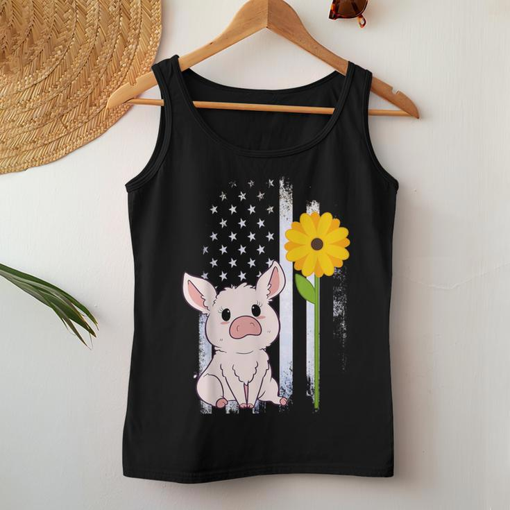 Usa Flag Pig Sunflower Piglet Pig Lover Women Tank Top Unique Gifts