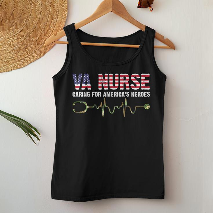 Va Nurse Caring For American's Heroes Veteran Day Usa Flag Women Tank Top Unique Gifts
