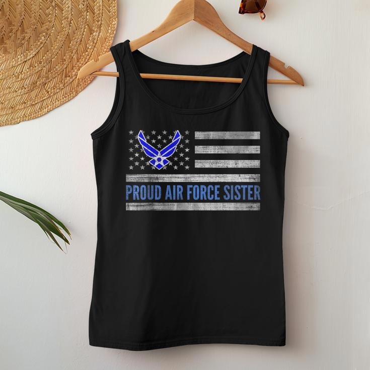 Vintage American Flag Proud Air Force Sister Veteran Day Women Tank Top Unique Gifts