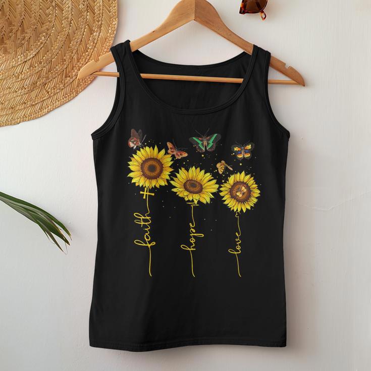 Vintage Faith Cross Hope Love Sunflower Butterfly Christian Women Tank Top Unique Gifts