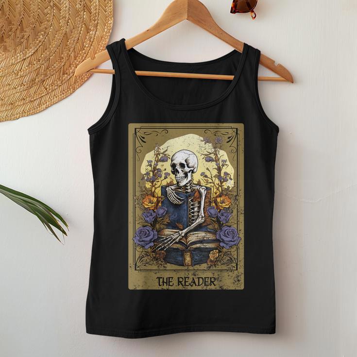 Vintage Floral Tarot Card The Reader Reading Skeleton Nerd Women Tank Top Unique Gifts