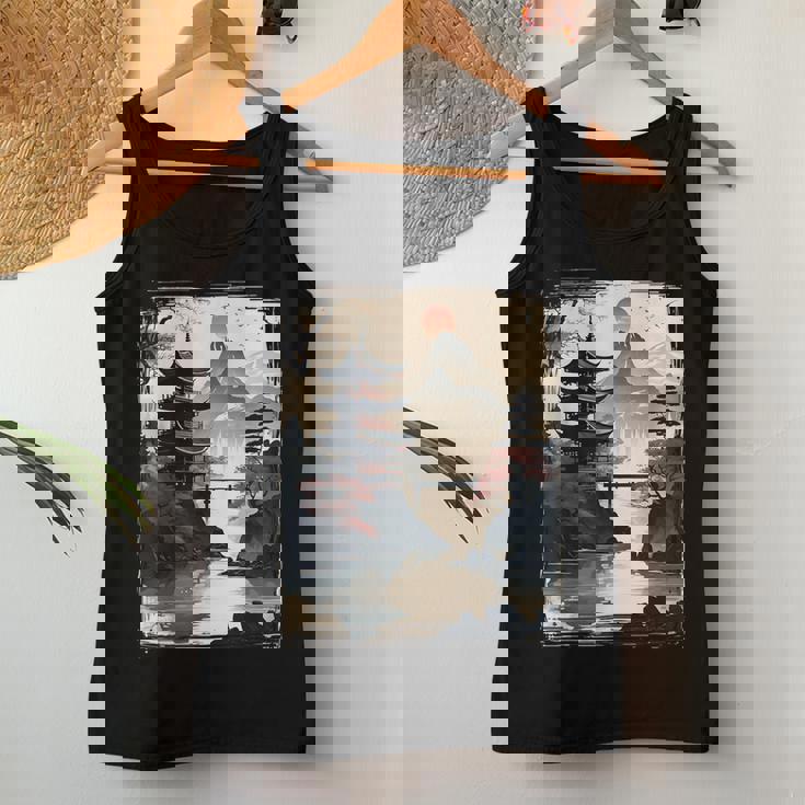 Vintage Japanese Flower Mountain View Landscape Graphic Women Tank Top Personalized Gifts