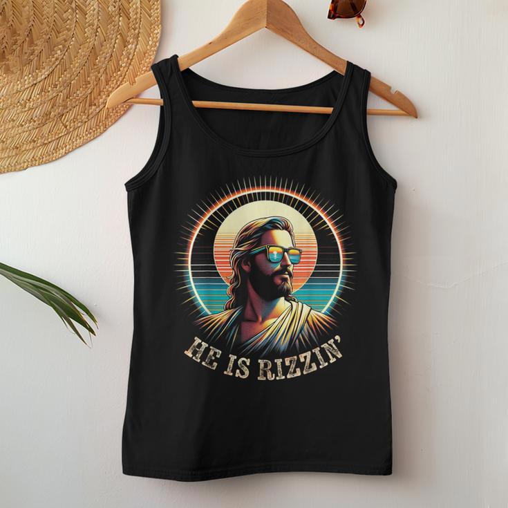 Vintage Jesus Is Rizzen Easter Christian He Is Rizzin Women Tank Top Unique Gifts