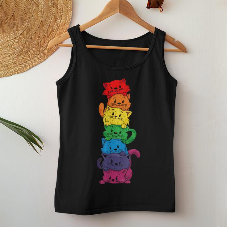Vintage Lgbt Cat Stack Rainbow Gay Pride For Cat Lover Women Tank Top Unique Gifts