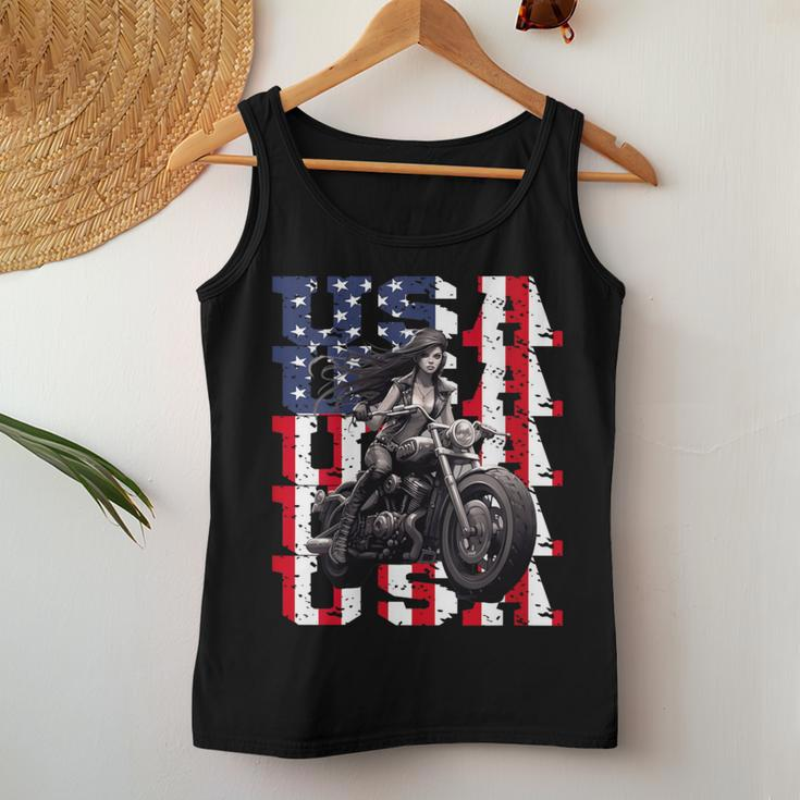 Vintage Motorcycle American Flag Helmet Biker Women Tank Top Unique Gifts