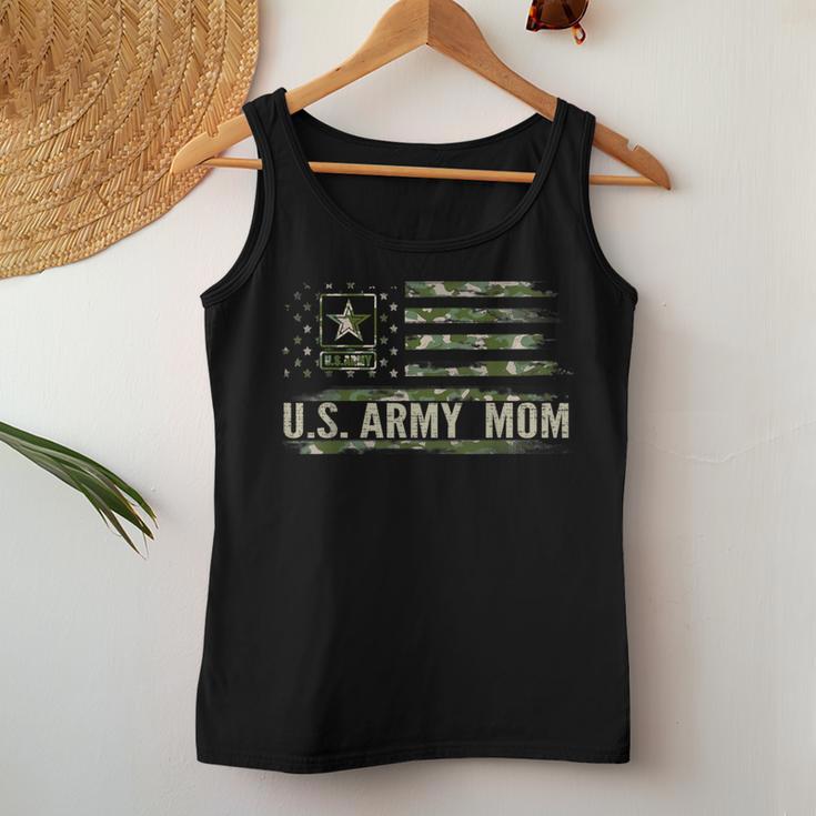 Vintage US Army Mom With Camo American Flag Veteran Women Tank Top Unique Gifts