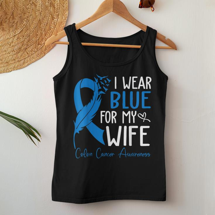 I Wear Blue For My Wife Warrior Colon Cancer Awareness Women Tank Top Funny Gifts
