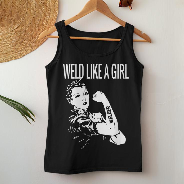 Weld Like A Girl Welder Woman Welding Wife Metal Women Tank Top Funny Gifts