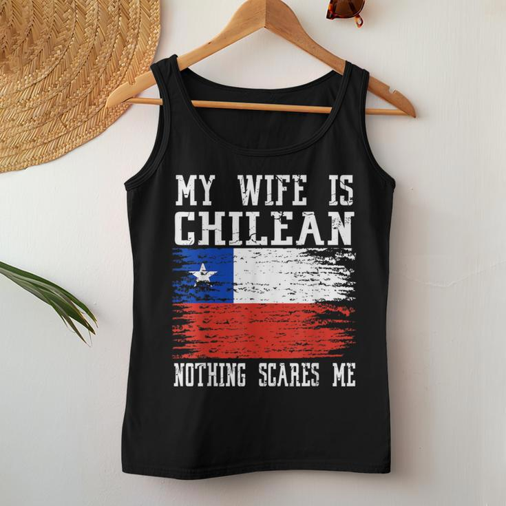 My Wife Is Chilean Nothing Scares Me Vintage Chilean Flag Women Tank Top Unique Gifts