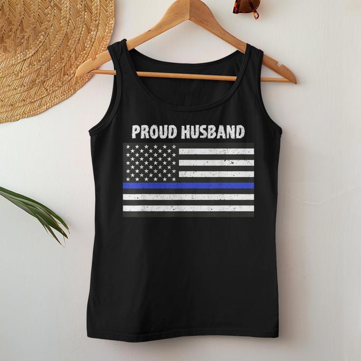 My Wife Is A Police Officer Proud Husband Blue Line Women Tank Top Unique Gifts