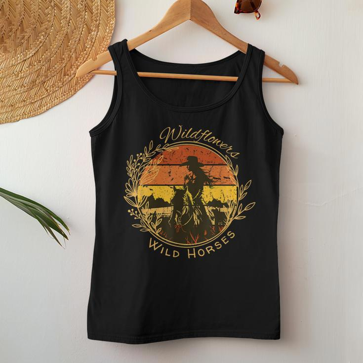 Wild Flowers And Wild Horses Vintage Sunset Country Cowgirl Women Tank Top Funny Gifts