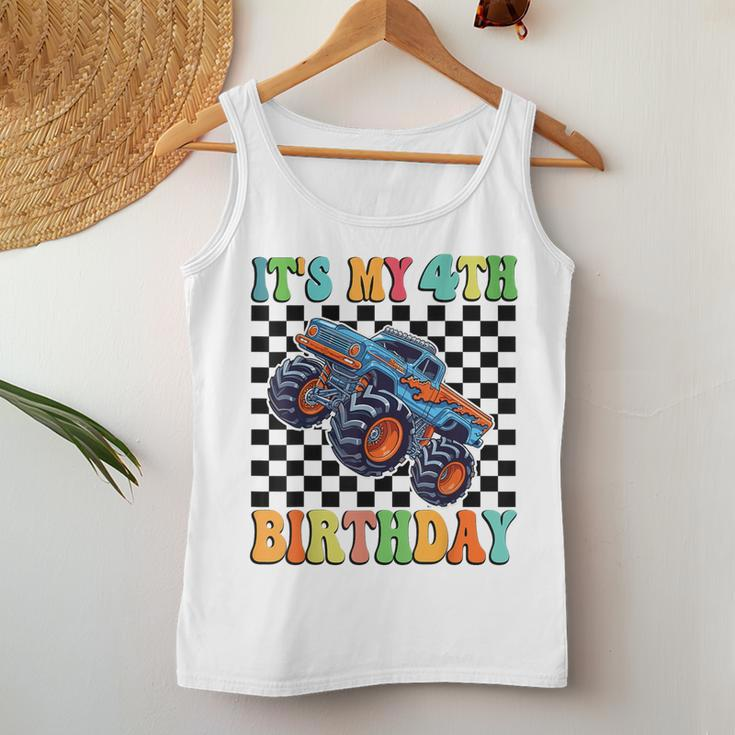 4 Years Old Boy Girl It's My 4Th Birthday Boys Monster Truck Women Tank Top Personalized Gifts