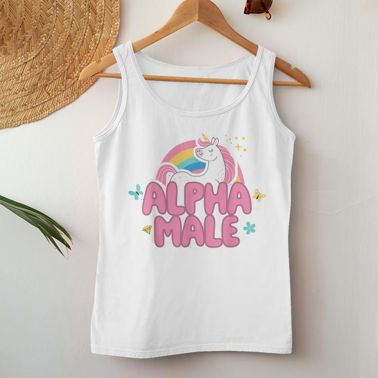 Alpha Male Unicorn Rainbow Ironic Sarcastic Humor Women Tank Top Unique Gifts