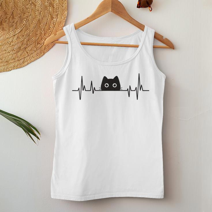 Black Cute Cat Heartbeat Girls Kawaii Cats Lover Women Tank Top Unique Gifts