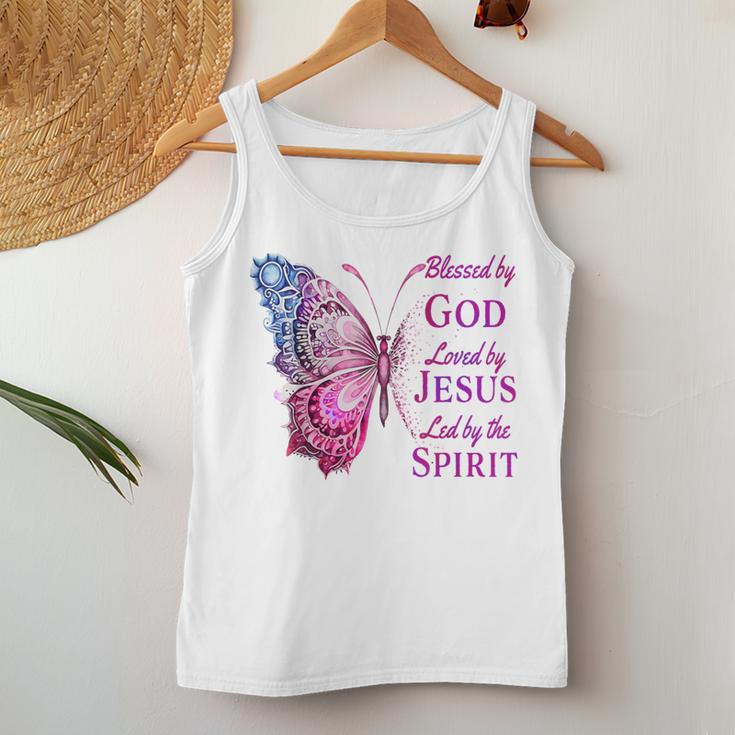 Blessed By God Loved By Jesus Pink Butterfly Christian Women Tank Top Unique Gifts