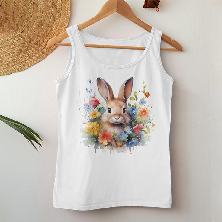 Bunny Rabbit Face Floral Watercolor Painting Love Bunnies Women Tank Top Unique Gifts