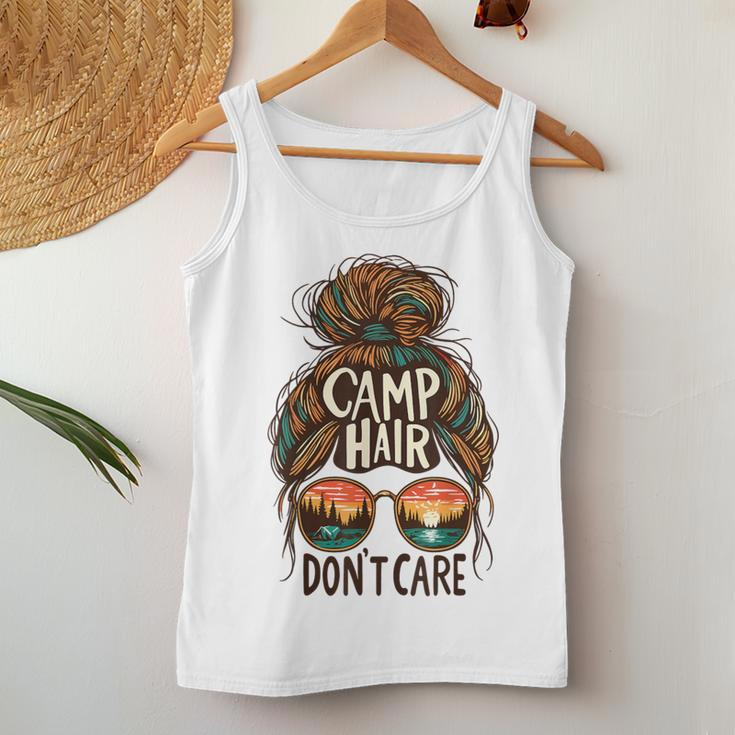Camp Hair Don't Care Messy Bun Camping Camper Women Women Tank Top Unique Gifts