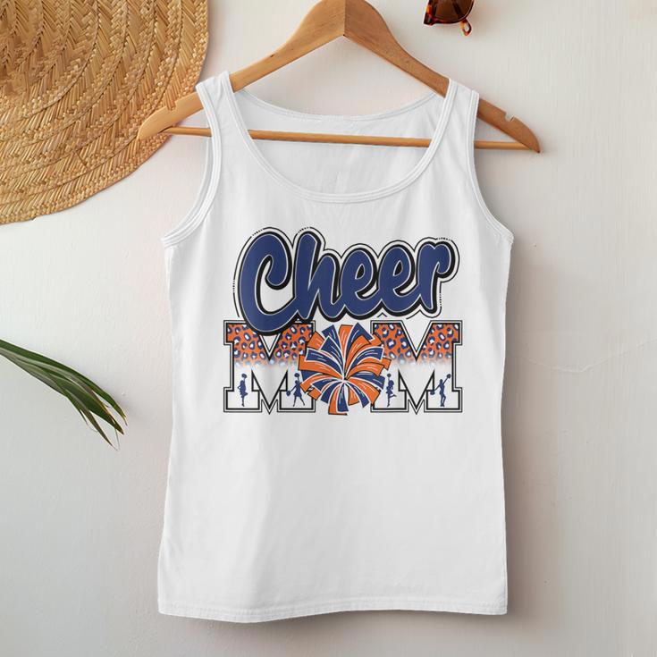 Cheer Mom Navy Orange Leopard Letters Cheer Pom Poms Women Tank Top Unique Gifts