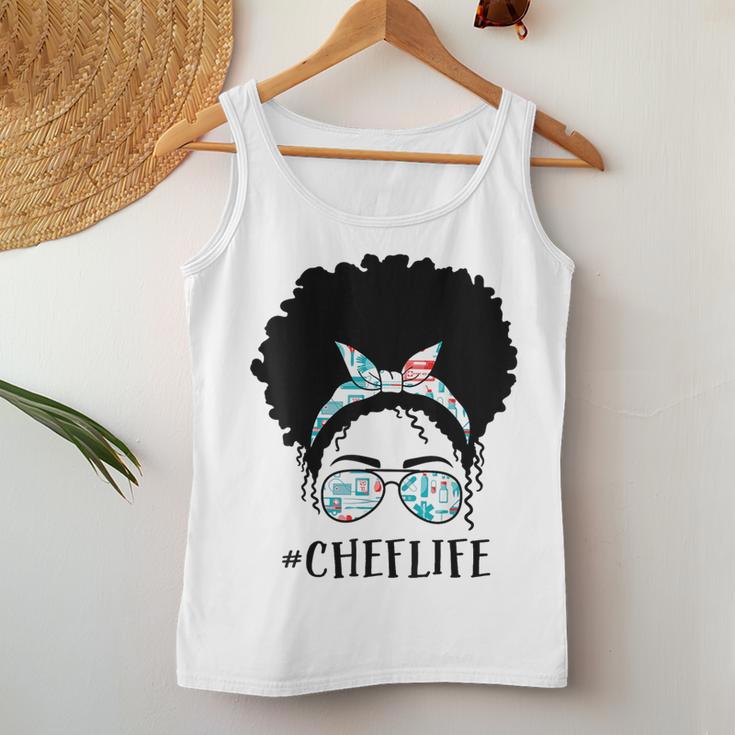 Chef Black Afro Messy Bun Crew African American Women Women Tank Top Unique Gifts