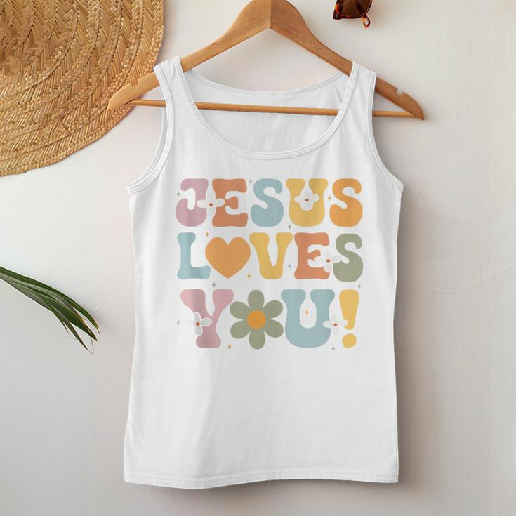 Cute Jesus Loves You Groovy Christian Kid Girl Vintage Women Tank Top Unique Gifts