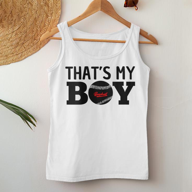 Damen Das Ist Mein Sohn Baseball Stolzer Ballsport Mama Papa Mit-Ausschnitt Tank Top Frauen Lustige Geschenke