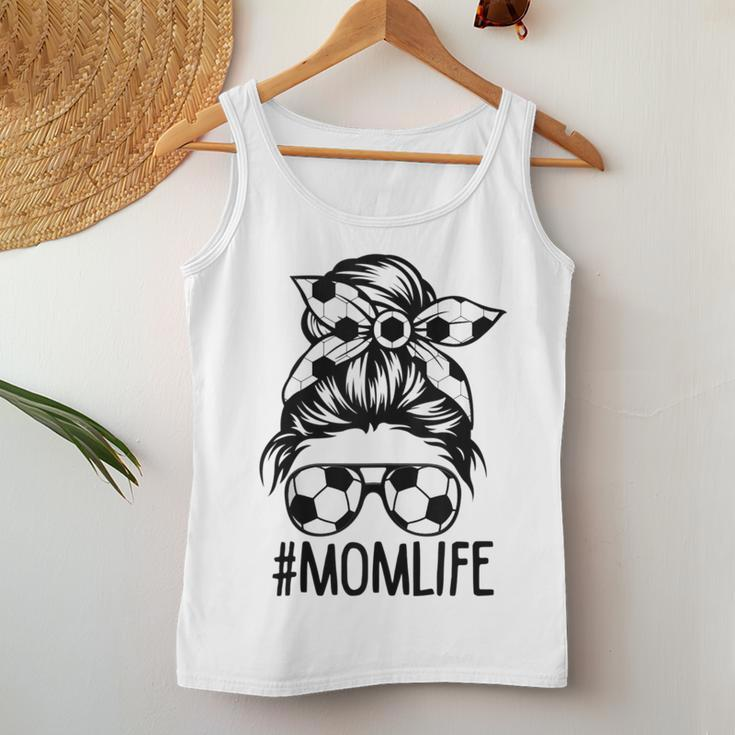 Dy Mom Life Soccer Lover Messy Bun Women Tank Top Unique Gifts