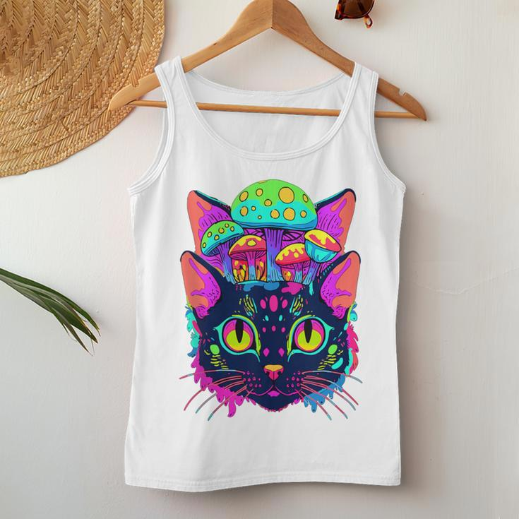 Edm Rave Trippy Cat Mushroom Psychedelic Festival Women Tank Top Funny Gifts