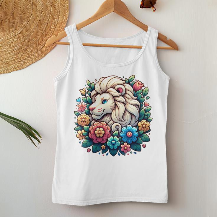 Floral Lion Head With Vintage Flowers Cartoon Animal Lover Women Tank Top Unique Gifts