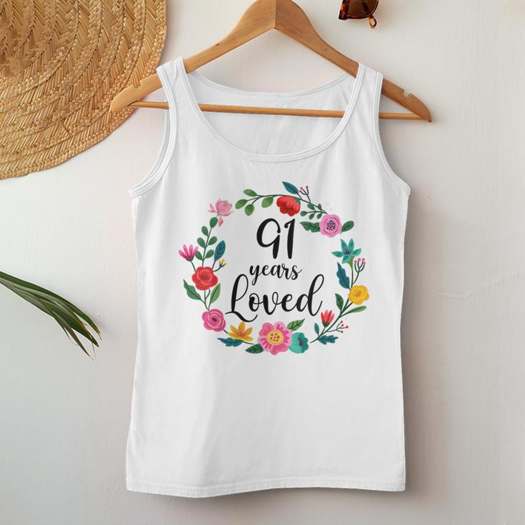 Floral Loved 91 Year Old 91Th Birthday Mom Grandma Women Tank Top Unique Gifts