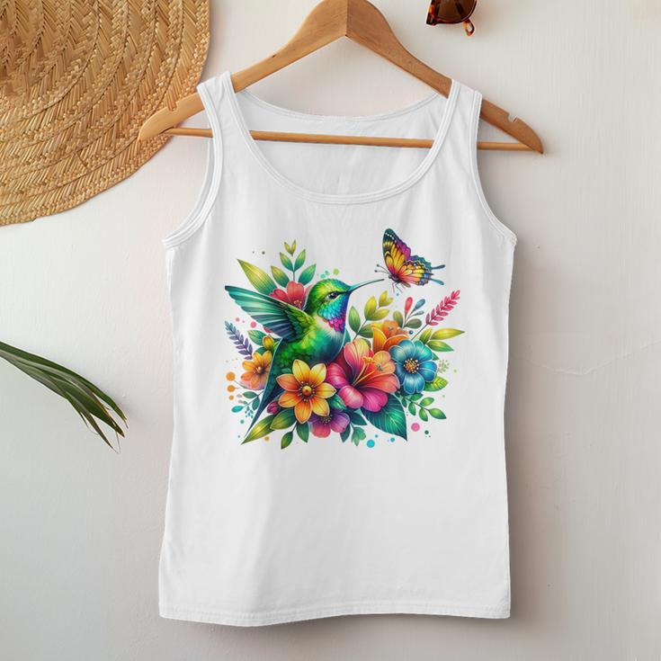 Floral Watercolor Hummingbird & Butterfly Women Tank Top Funny Gifts