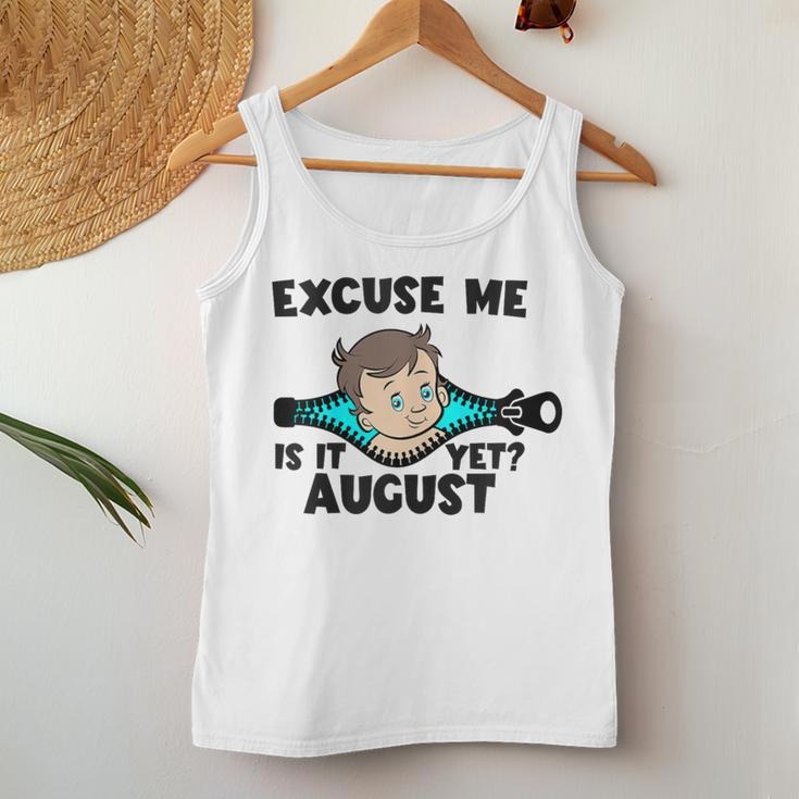 Is It August Yet Baby Boy Pregnancy Announcement Mom Women Tank Top Funny Gifts
