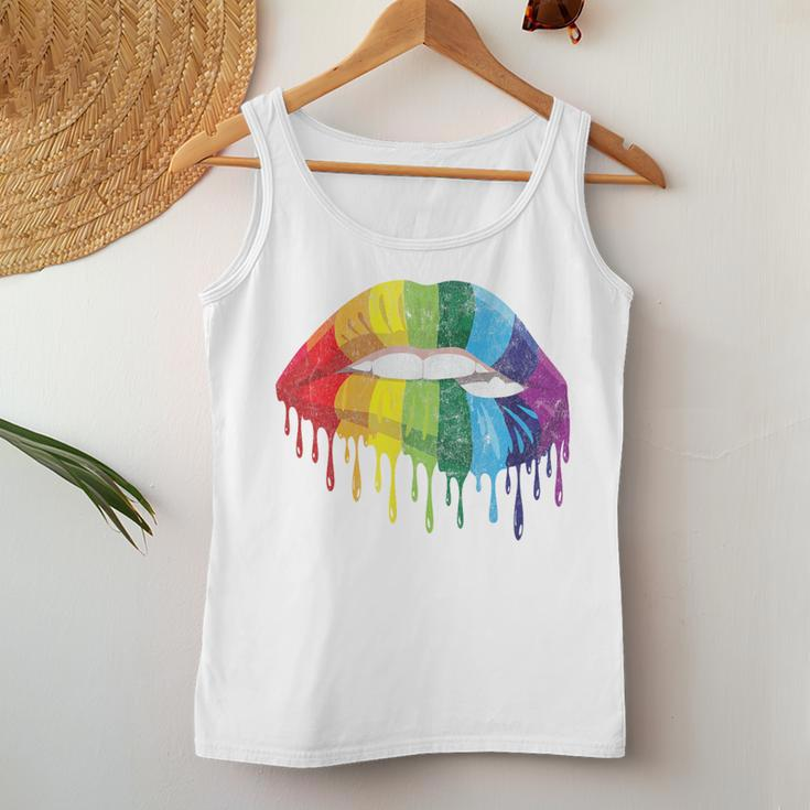 Gay Pride Equality Of Rainbow Drip Lip Biting Of Lgbt Women Tank Top Unique Gifts