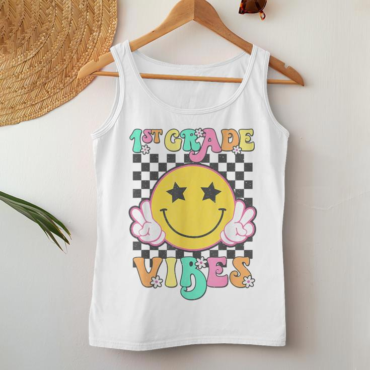 Girls 1St Grade Vibes Smile Face Back To School First Grade Women Tank Top Unique Gifts