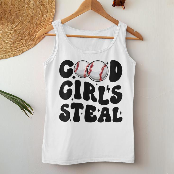 Good Girls Steal Groovy Retro Baseball Woman Girl Softball Women Tank Top Unique Gifts