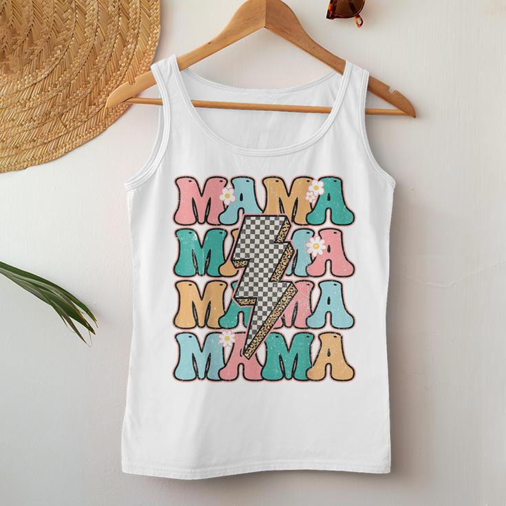 Groovy Mama Checkered Leopard Bolt Lightning Flower Mom Life Women Tank Top Funny Gifts