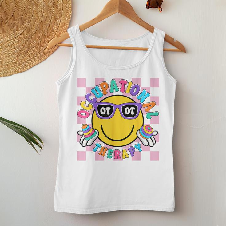 Groovy Occupational Therapy Ot Therapist Ot Month Happy Face Women Tank Top Unique Gifts