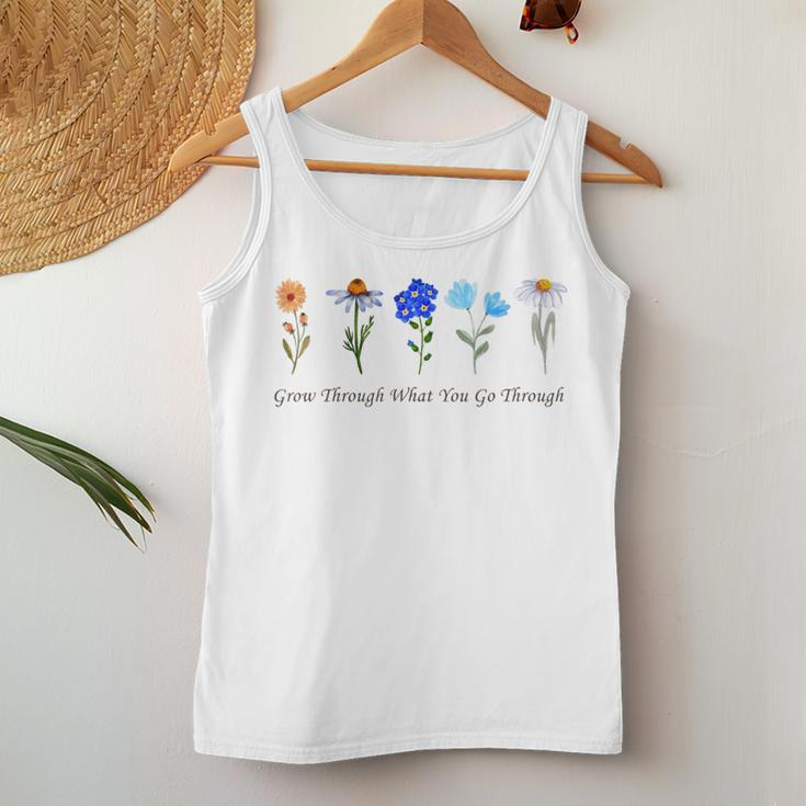 Grow Through What You Go Through Wildflower Sunflower Simple Women Tank Top Unique Gifts