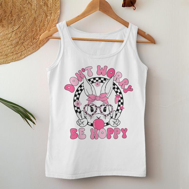 Happy Easter Groovy Bunny Face Don't Worry Be Hoppy Women Women Tank Top Personalized Gifts