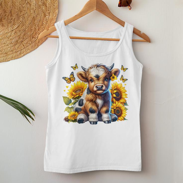 Highland Cow Sunflower Mother's Day Farmer Farming Women Tank Top Unique Gifts