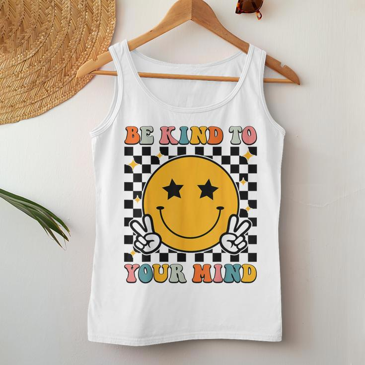 Be Kind To Your Mind Retro Groovy Mental Health Awareness Women Tank Top Personalized Gifts