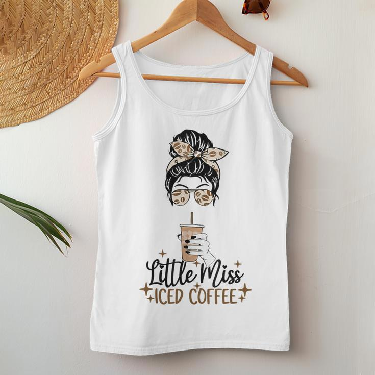 Little Miss Iced Coffee Messy Bun Cold Brew Coffee Quote Women Tank Top Unique Gifts