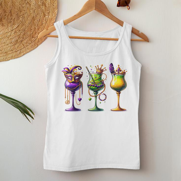 Mardi Gras Glass Of Wine Drinking Wine Festival Parade Women Tank Top Unique Gifts