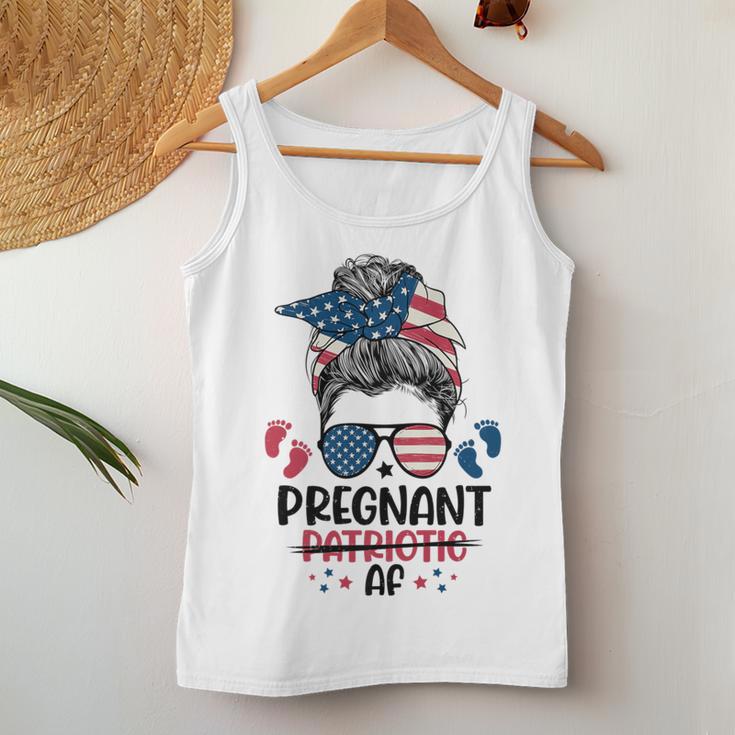 Messy Bun 4Th Of July Pregnant Patriotic Af American Flag Women Tank Top Unique Gifts