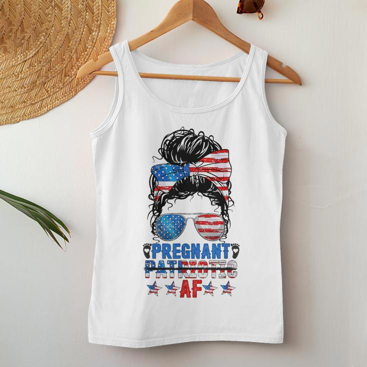 Messy Bun Pregnant Patriotic Af 4Th Of July Us Flag Women Women Tank Top Unique Gifts