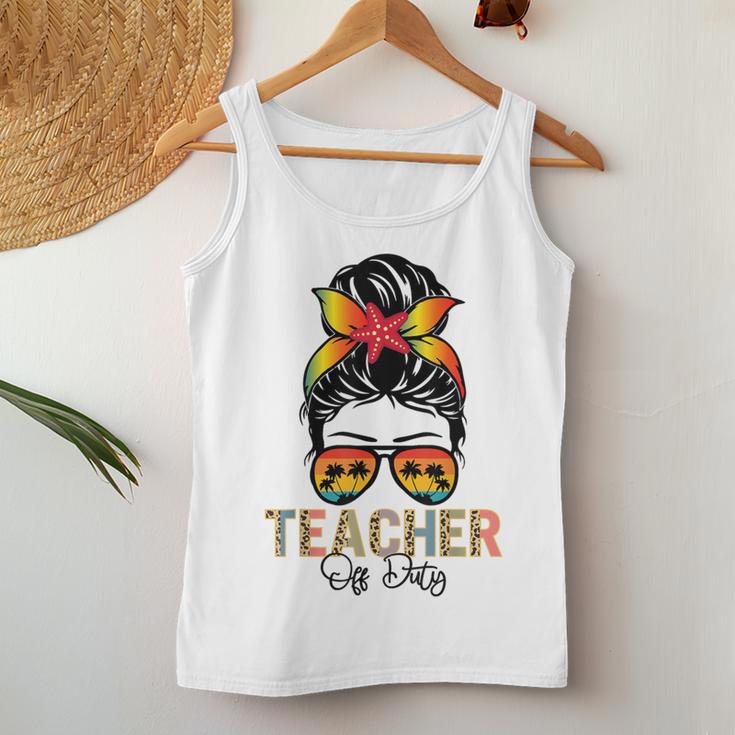 Messy Bun Teacher Off Duty Leopard Happy Last Day Of School Women Tank Top Unique Gifts