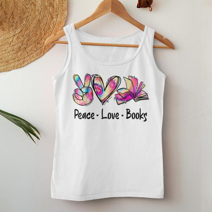 Peace Love Books Librarian Teacher Life Book Library Tie Dye Women Tank Top Unique Gifts