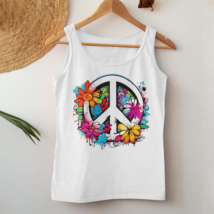 Peace Symbol Zeichen Blumen Frieden Flower Power Peace Sign Tank Top Frauen Lustige Geschenke