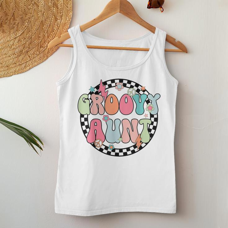 Retro Groovy Aunt Family Matching Birthday Party Checkered Women Tank Top Unique Gifts