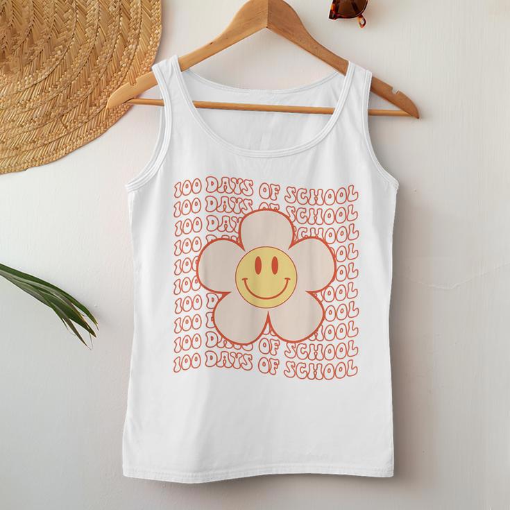 Retro Groovy Happy Face 100 Days Of School Cute 100Th Day Women Tank Top Unique Gifts